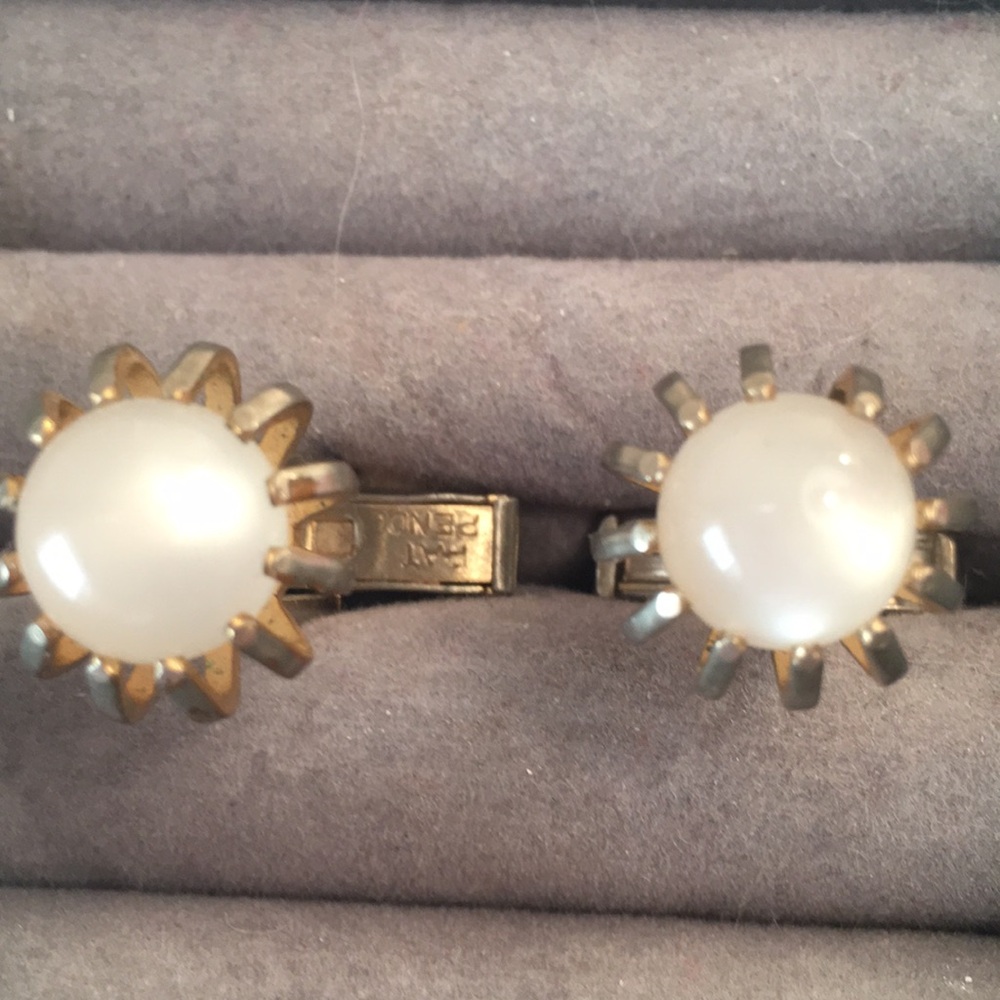 Mid Century Faux Pearl Mens Cuff Links